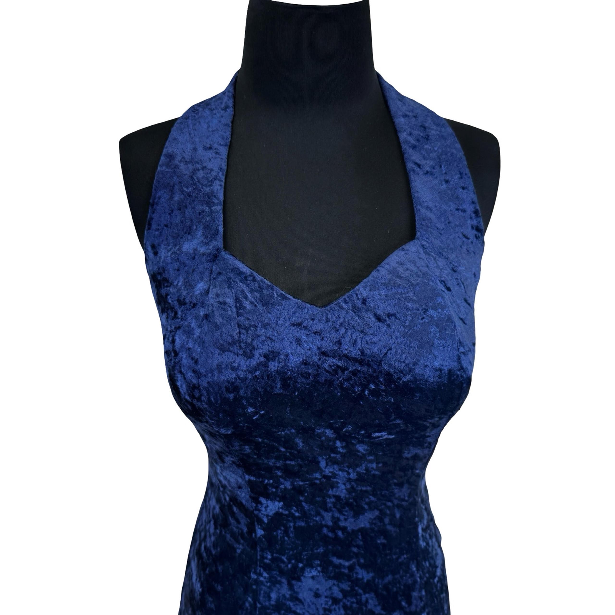 Sexy vintage blue velvet tight dress