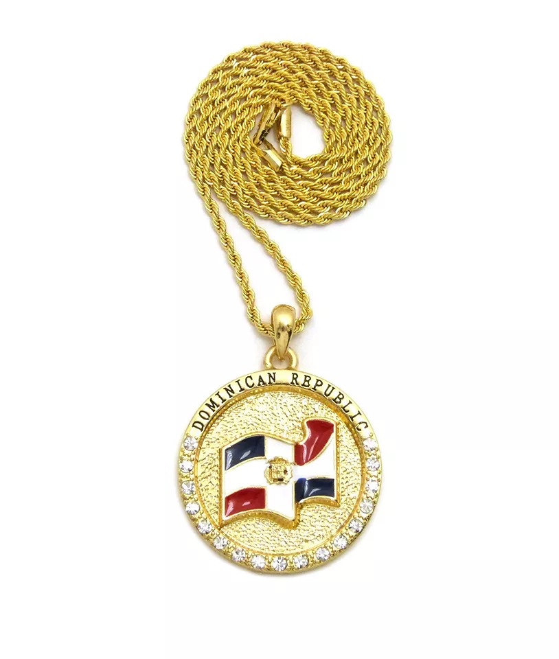 Dominican Republic National Flag Pendant 2mm/24 Rope Chain Necklace