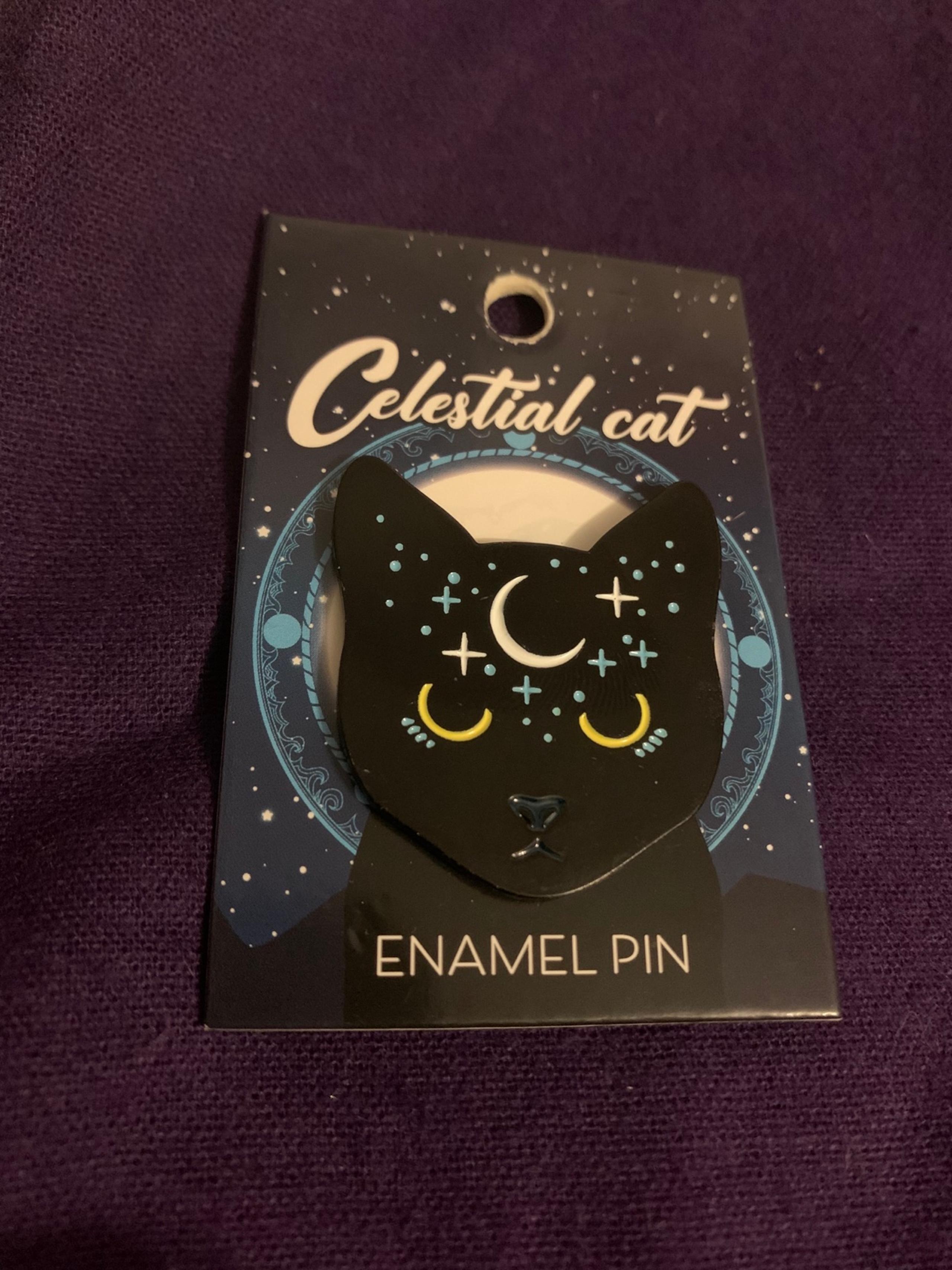 Celestial cat enamel pin