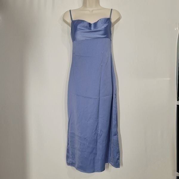 WeWoreWhat Slate Blue Satin Charmeuse Cowl Midi Dress Size 0