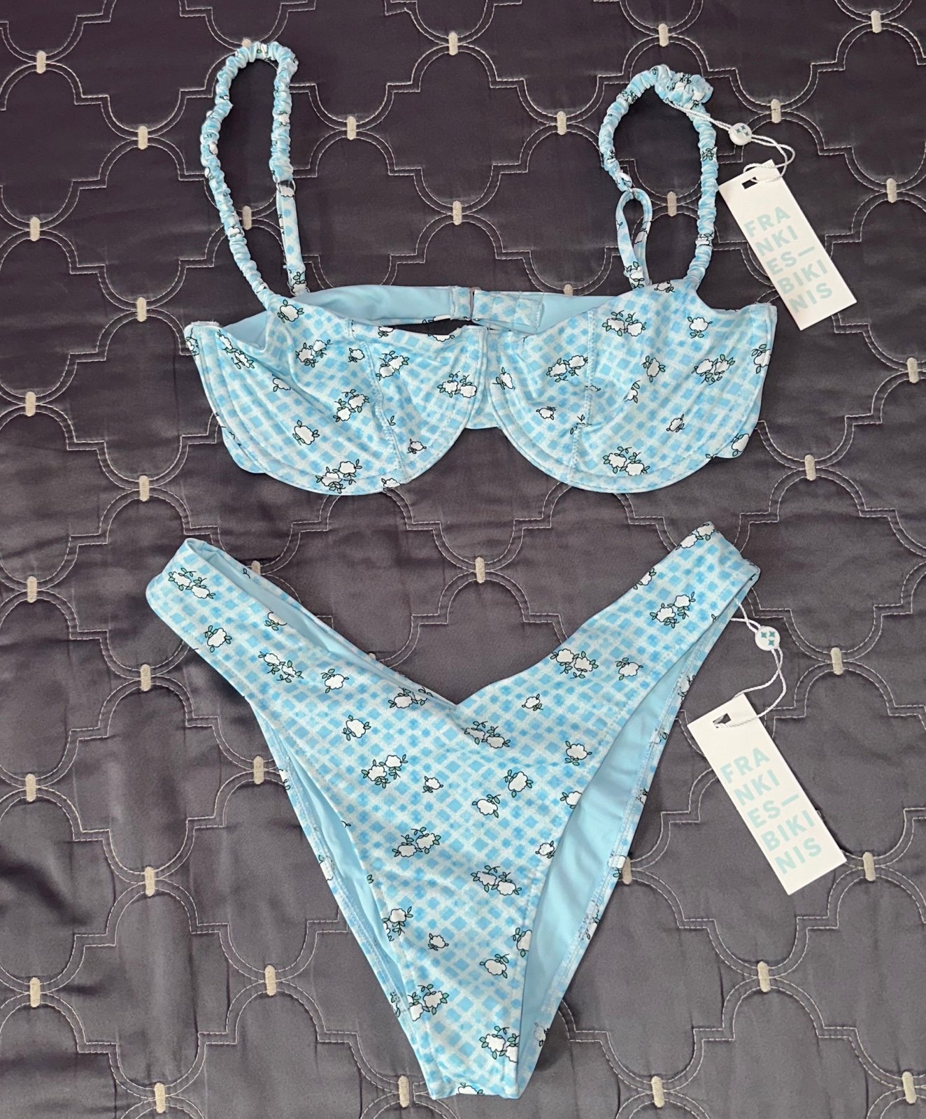 Frankies bikinis gingham blue bikini set