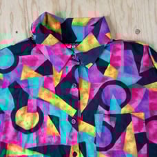 Vintage 80s Hot Stuff Abstract Geometric Button Shirt Short Sleeve