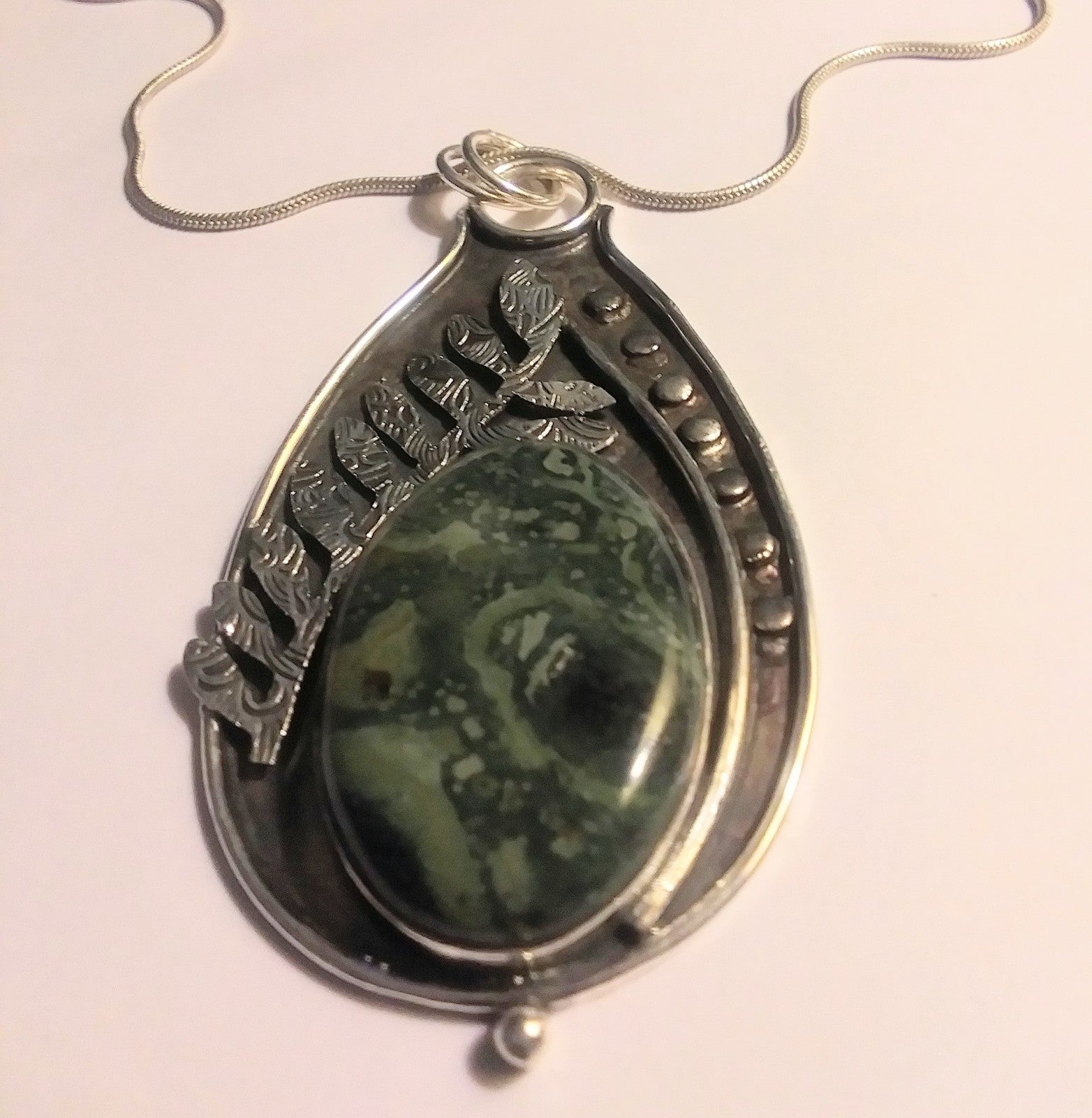 Unique 925 Sterling Silver Crocodile Jasper Necklace