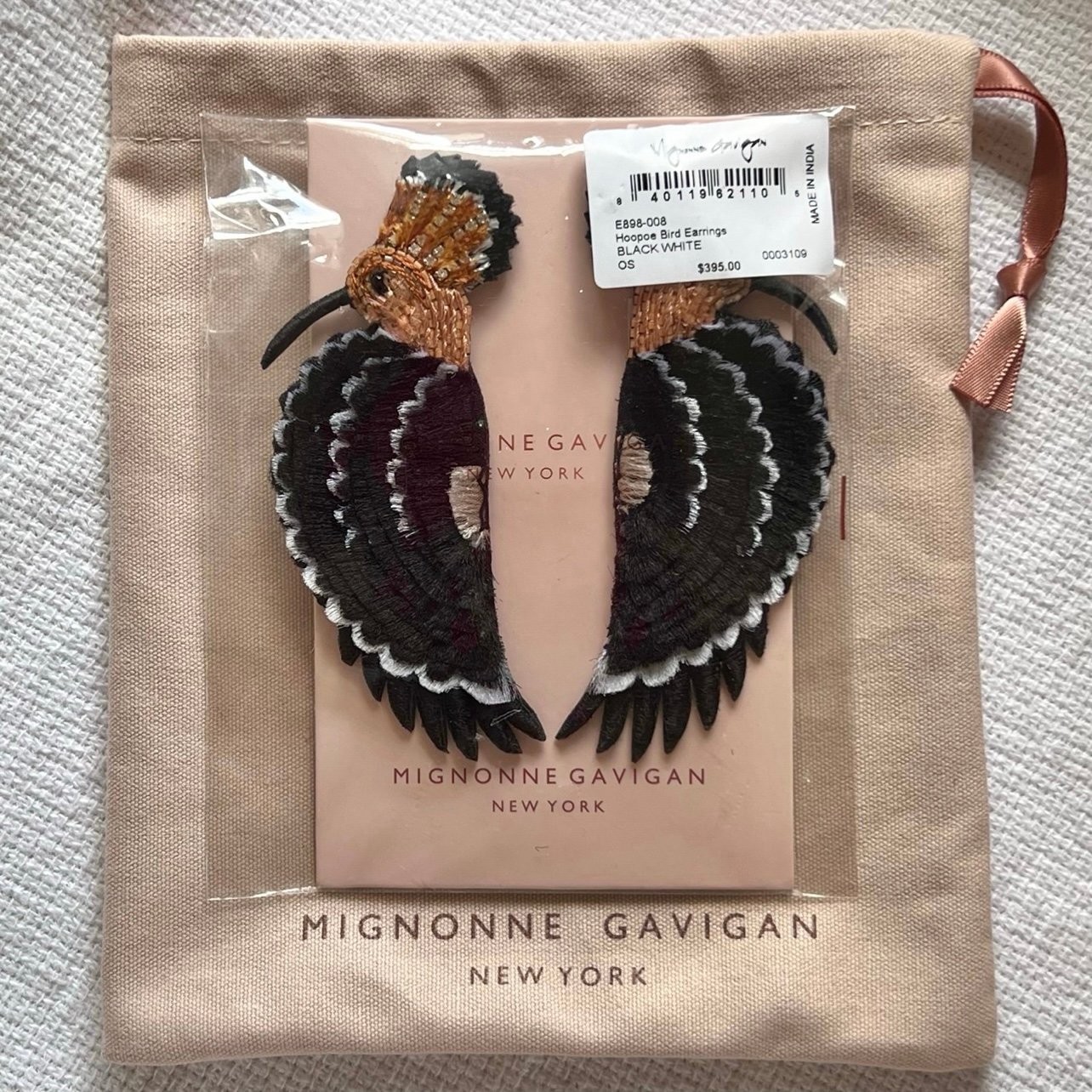 Mignon Gavigan Feather Earrings 395 African Hoopoe Birds
