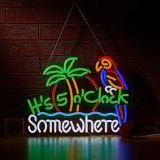Neon Sign for Wall Décor Its 5 00 O'clock Some Where Parrot
