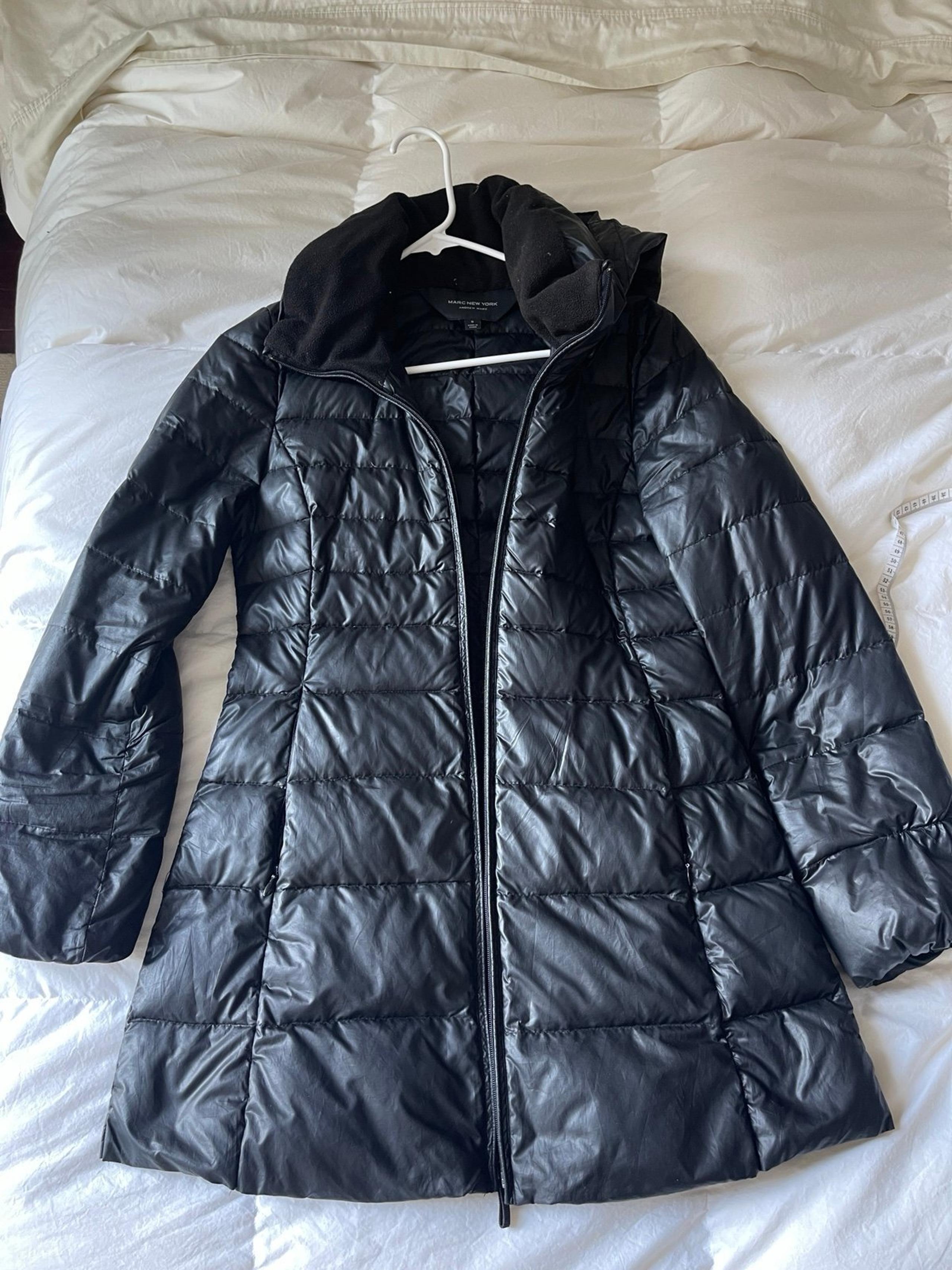Andrew Marc New York Black Puffer Coat Jacket Women, Removable Hood, Small