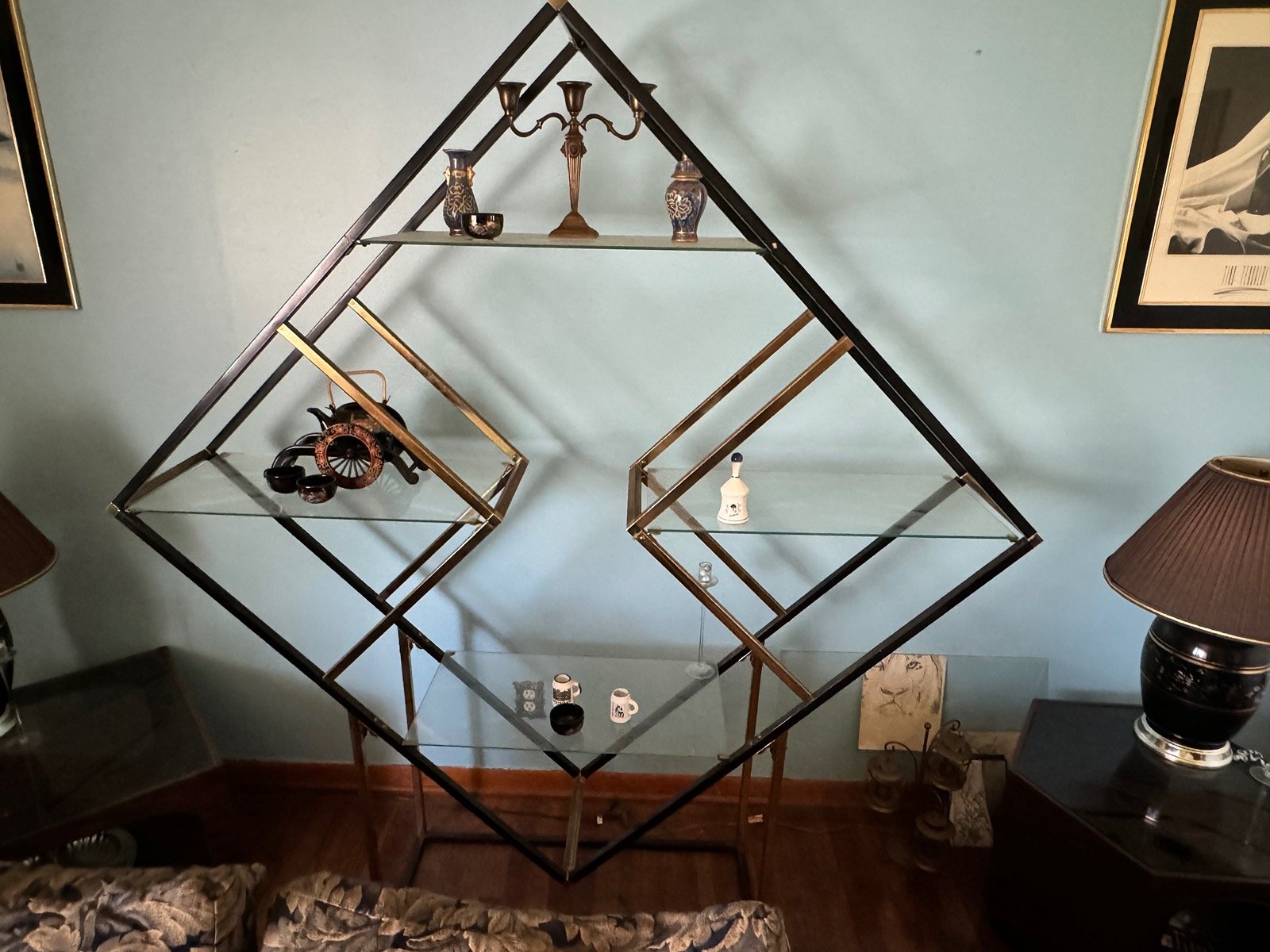 Vintage Gold &Balck Diamond Shelving Unit