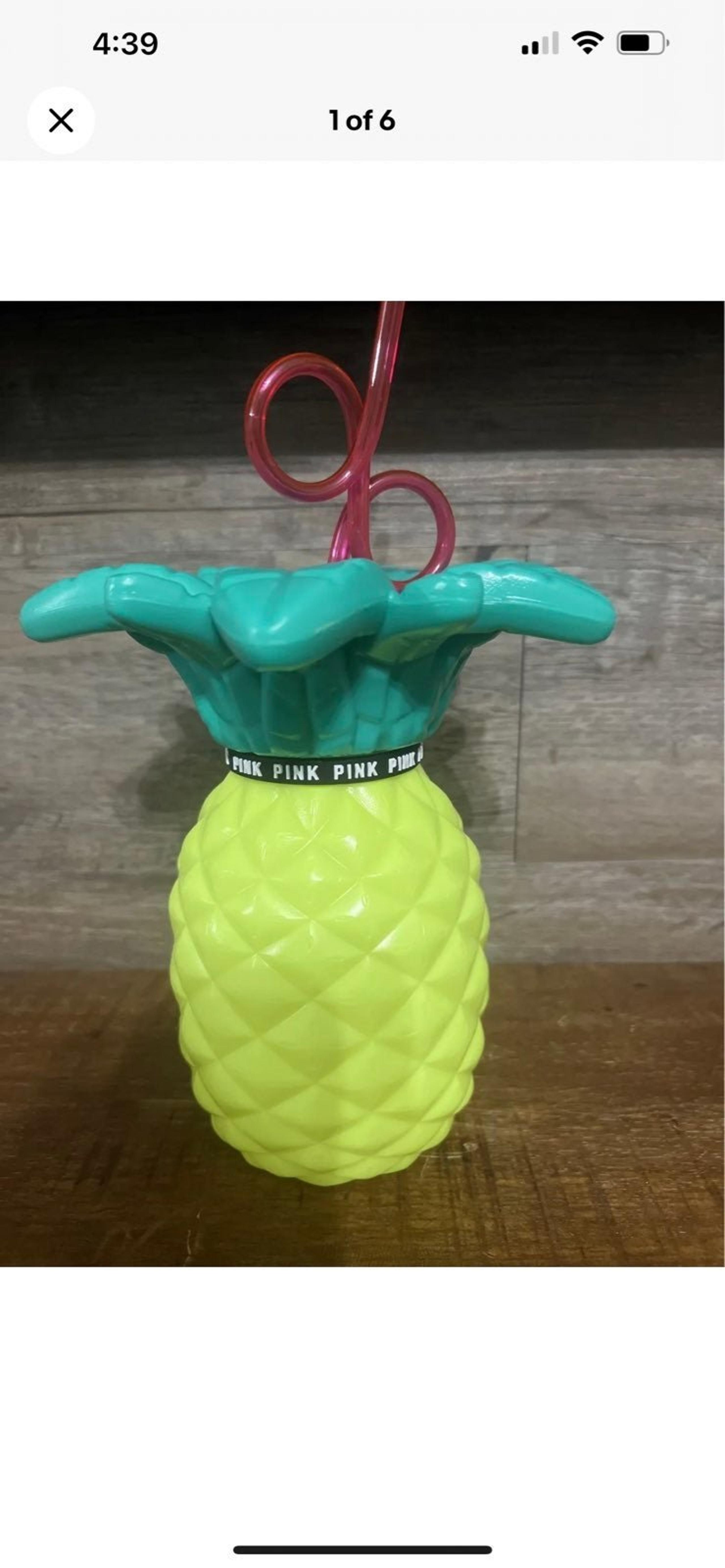 Victoria's Secret Pink A Colada Pineapple Drink Cup Tumbler Mug w /Straw