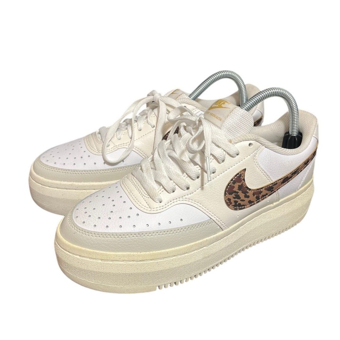 Nike Court Vision Alta Leopard Swoop Leather Lace-Up Sneakers Womens Size 10