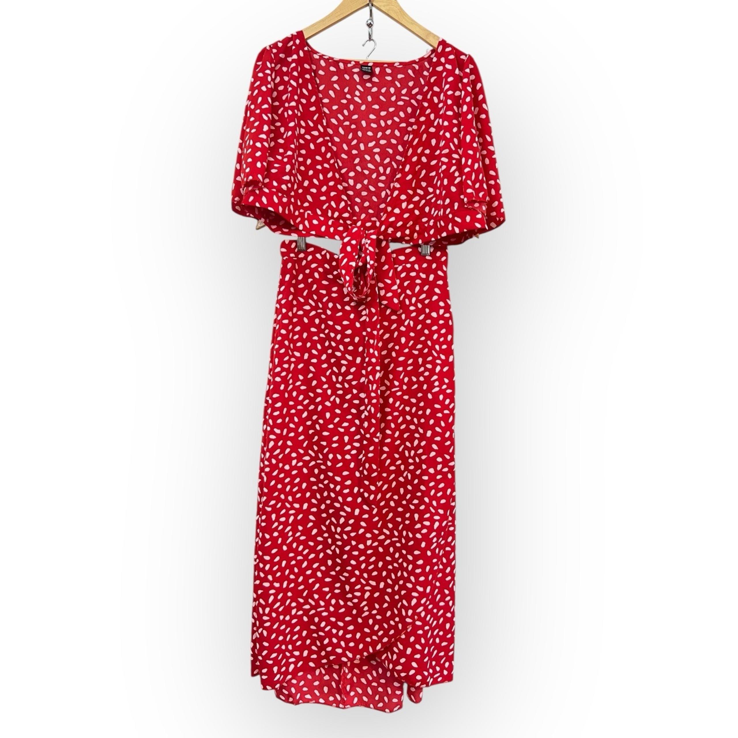 SHEIN Women's Large Red Polka Dot 2 Piece Set Crop Top Maxi Skirt Summer Casual