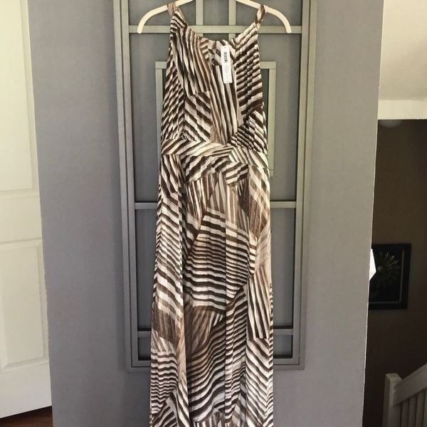 NWT Chicos, beige, and brown maxi dress Tank style size 2 vanity size
