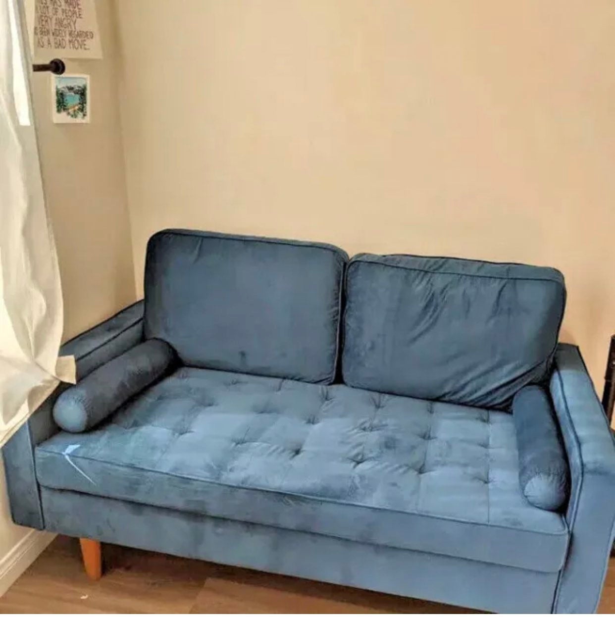 Brand New 57 In. Blue Tufted Velvet 2-Seats Mid Century Modern Sofa
