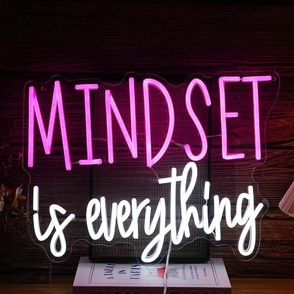 New Mindset is Everything Neon Sign, LED Motivational Wall Light, Pink White