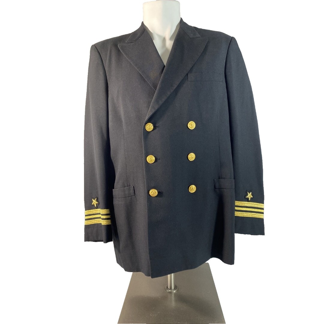 US Navy Cadet Officer Uniform Jacket Coat Men’s 41R Black Ribbon Bar Made In USA