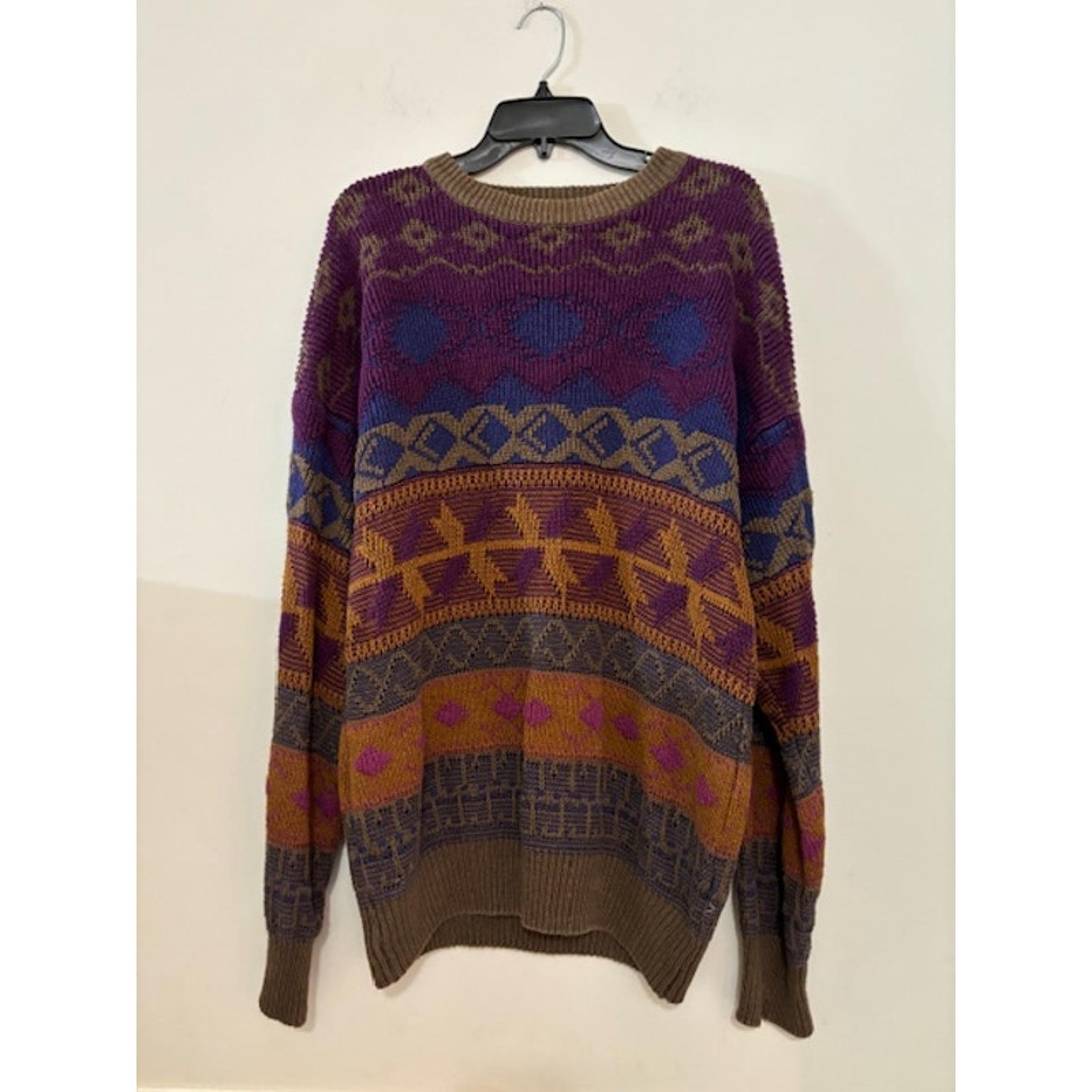 Vintage Knit Grandpa Sweater Crewneck Cosby Fair Isle Abstract Print Mens Large - HEET