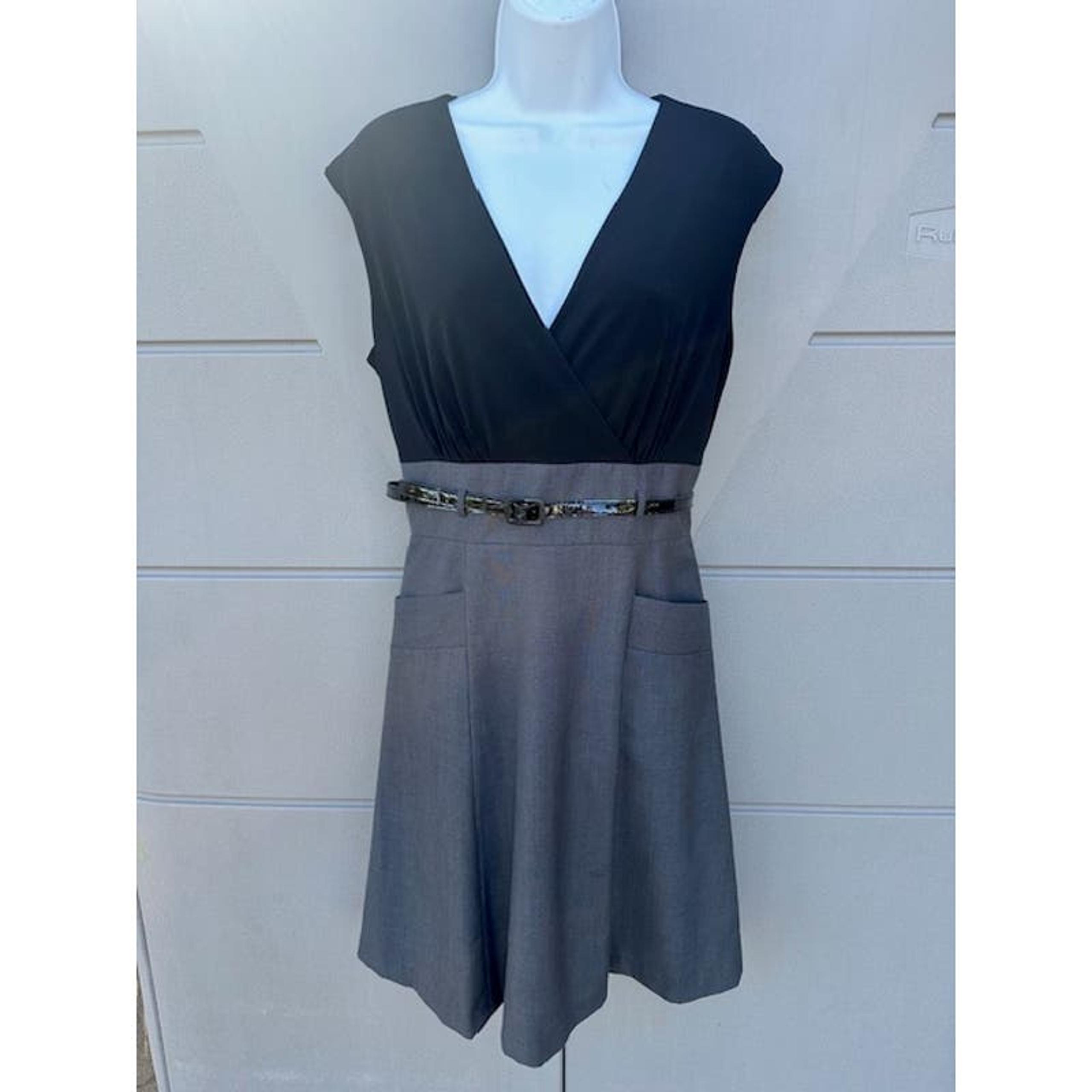CALVIN KLEIN Color Block Cap Sleeve A-line Belted Dress Workwear Career Sz 4