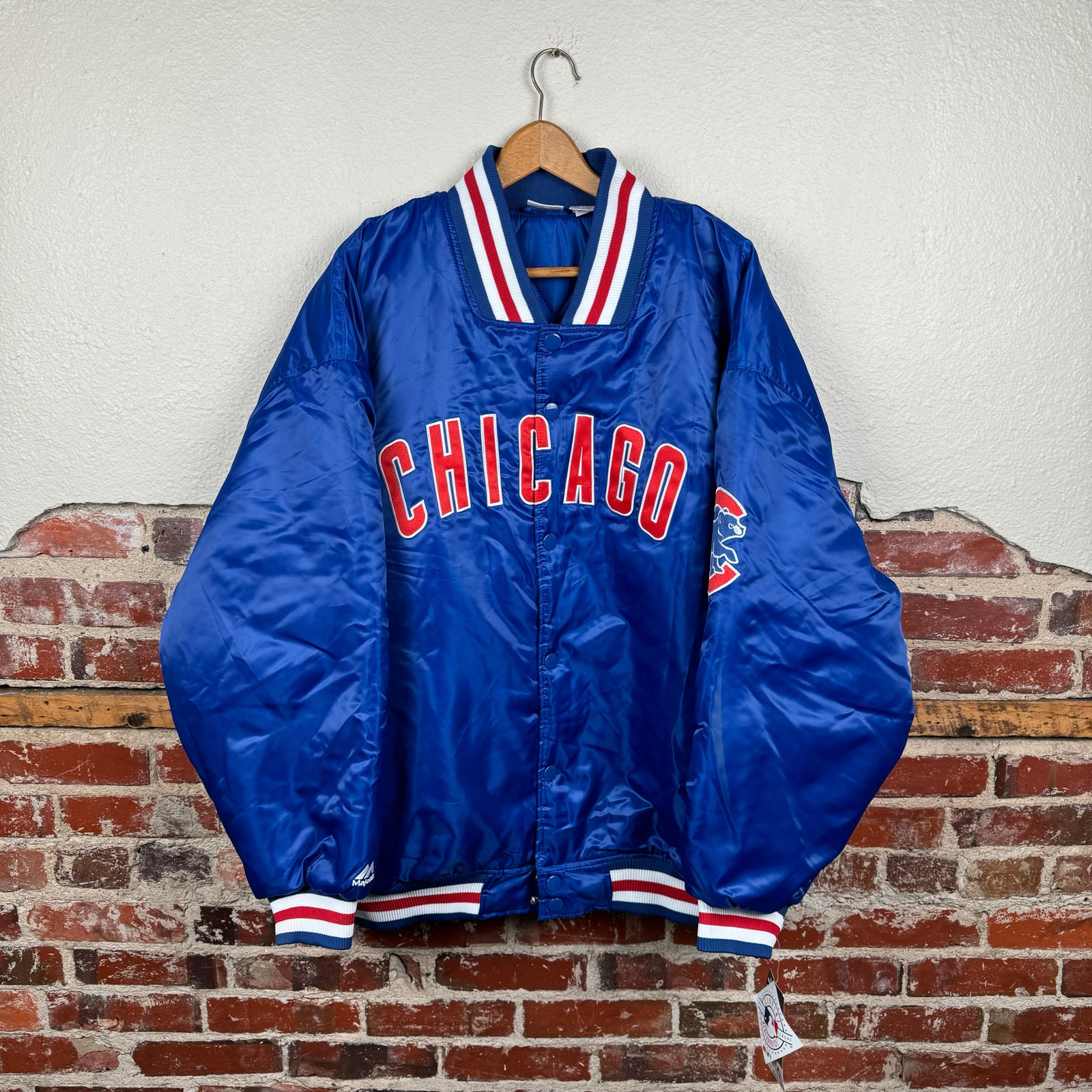 Vintage Majestic Chicago Cubs Jacket 4XL Blue Satin Bomber Embroidered MLB NWT