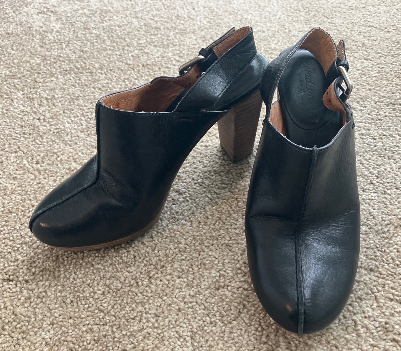 Madewell Leather Edmund Black Sling Back Mule Clog Heels Size 6 1/2