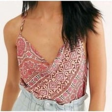 Free People Stevie Cowl Neck Satin Tank Top Size Small Womens Floral Racerback