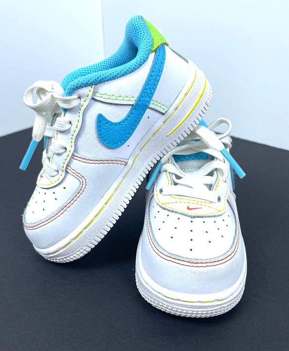 Nike Air Forse One AF1 White Blue Leather Kids Sneakers FJ4811-100 Size 7C