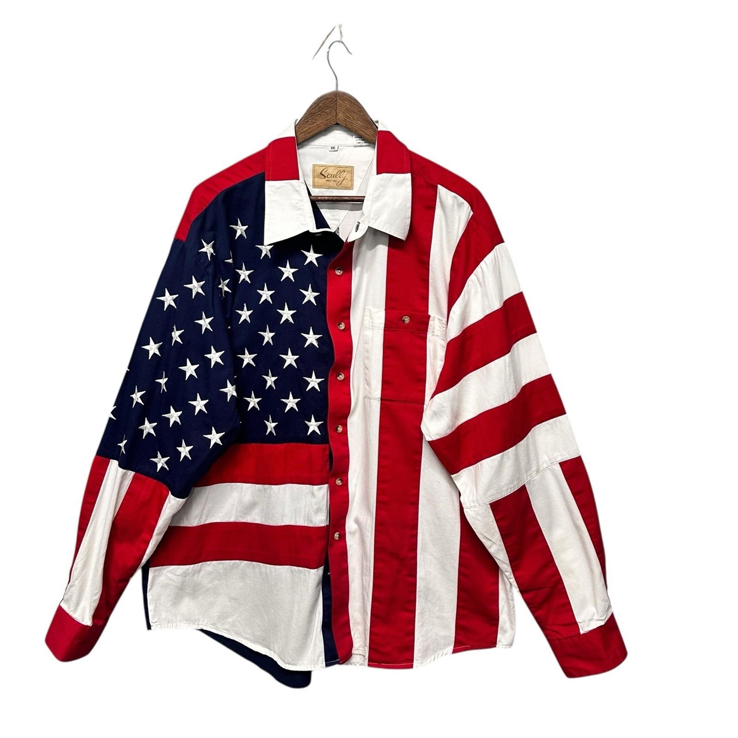 Scully Shirt Men Sz XXL Red White Blue USA Flag Western Long Sleeve Casual Adult