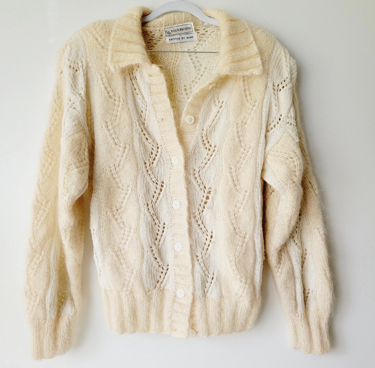 Vintage Evan-Picone Cardigan Sweater Knitted by Hand Size Medium Mohair Blend