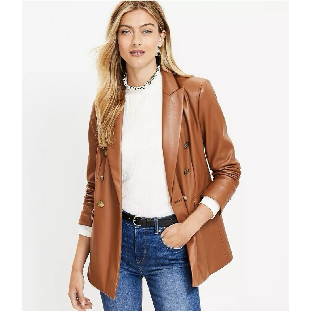 NWOT LOFT Faux Leather Double Breasted Blazer Size 14