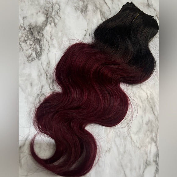 16 In Body Wave Ombre Black & Dark Red Clip in Hair Extensions Set