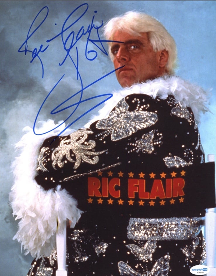 Wwe Ric the nature boy Flair signed 11x14 photo acoa certified