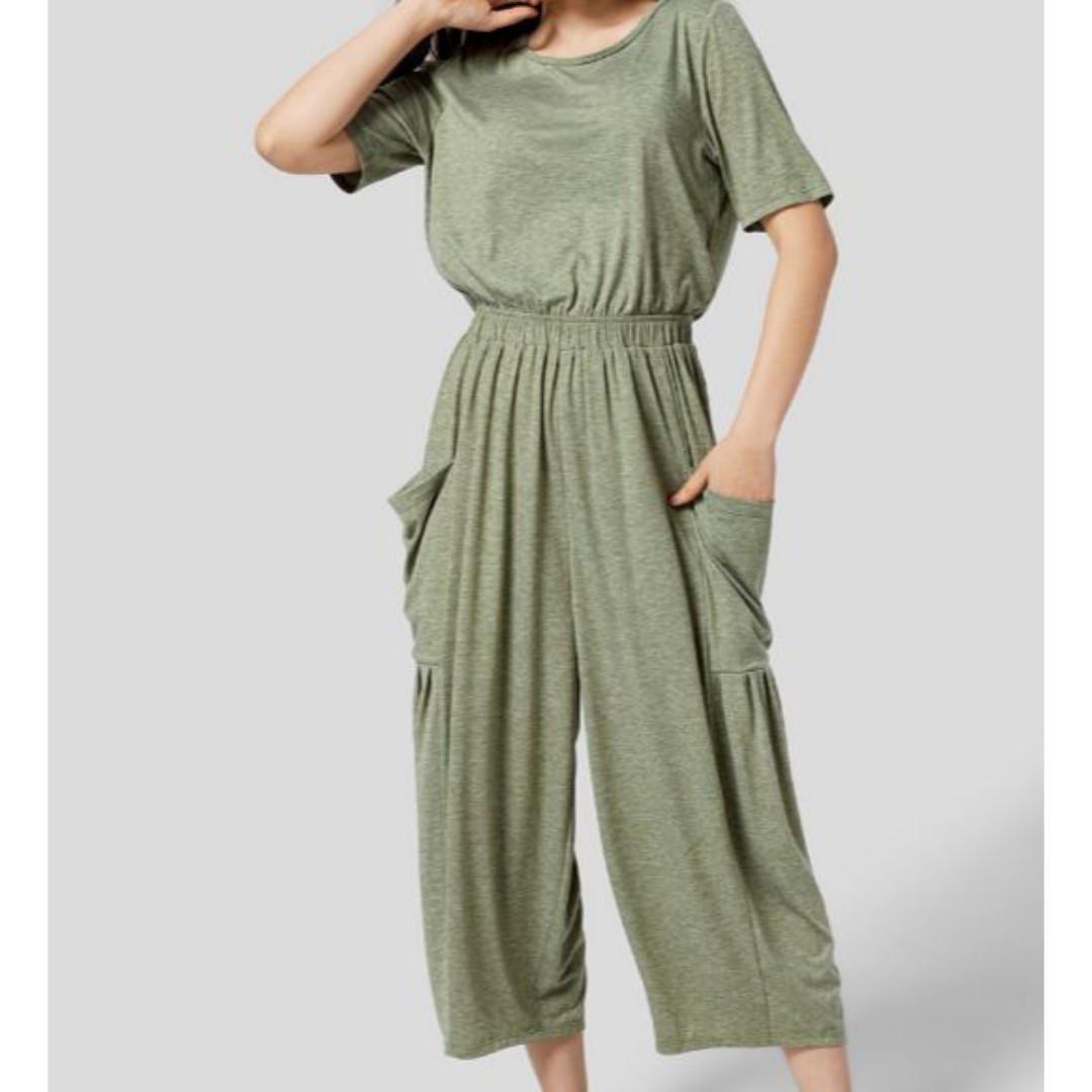 Halara Green Backless Side Pocket Relaxed Casual Jumpsuit Size Large