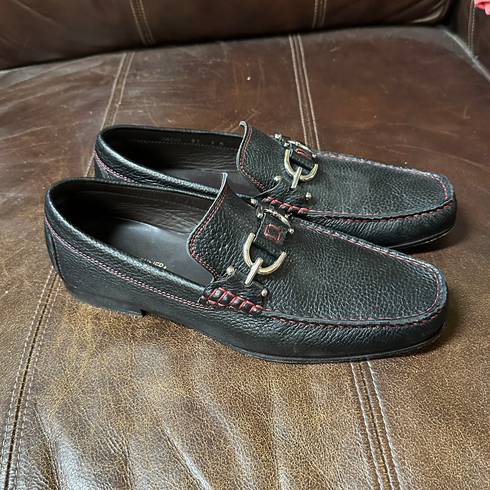 Donald Pliner Men's Dacio 81 Leather Loafers Black Bit Buckle Slip On Size 9