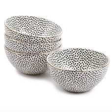 Thyme & Table Dinnerware Black & White Dot Stoneware Round Bowls Medium set of 4