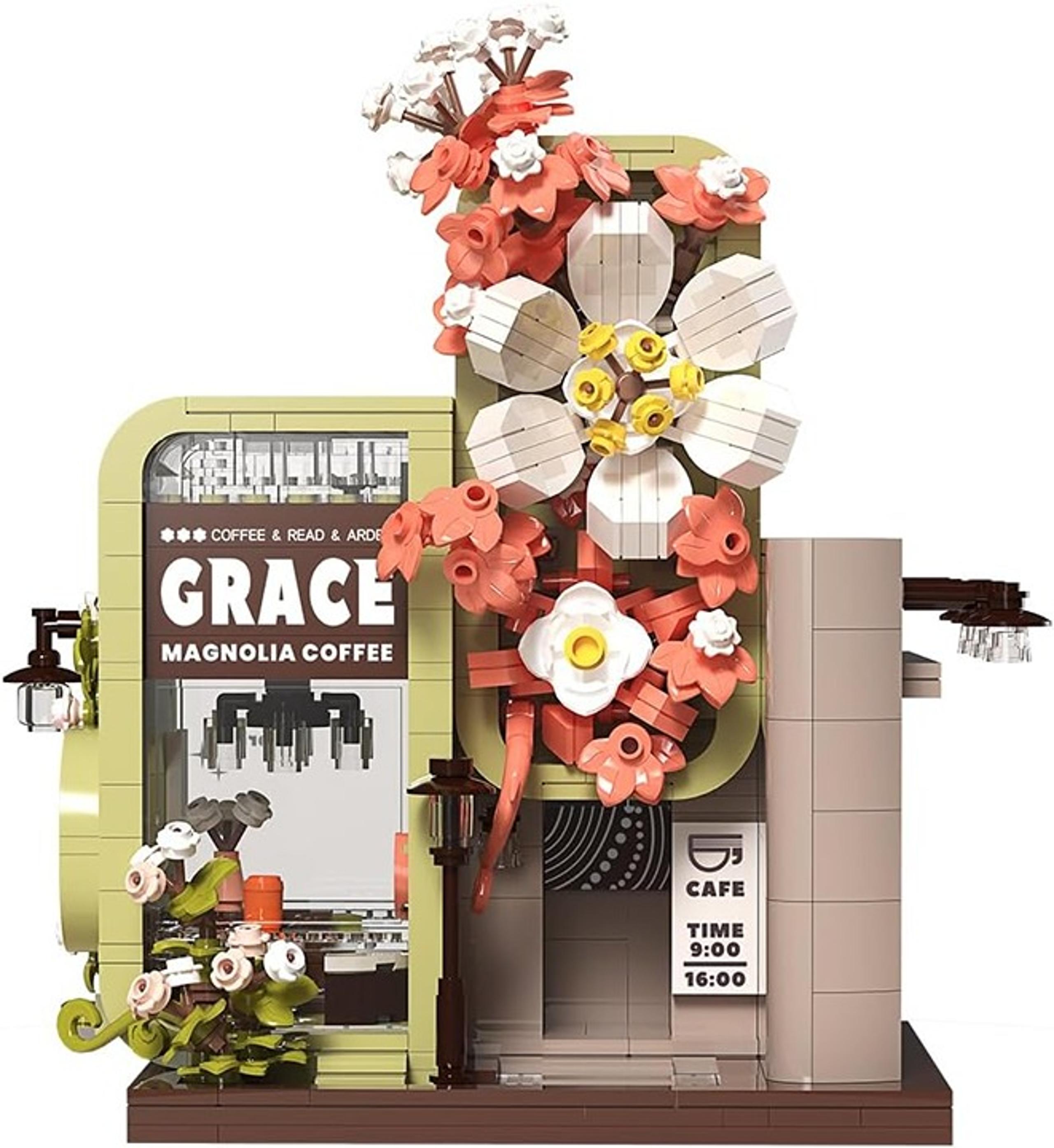 986 Pcs Coffee Shop Building Blocks， Street View Flower Cafe House Building Toys