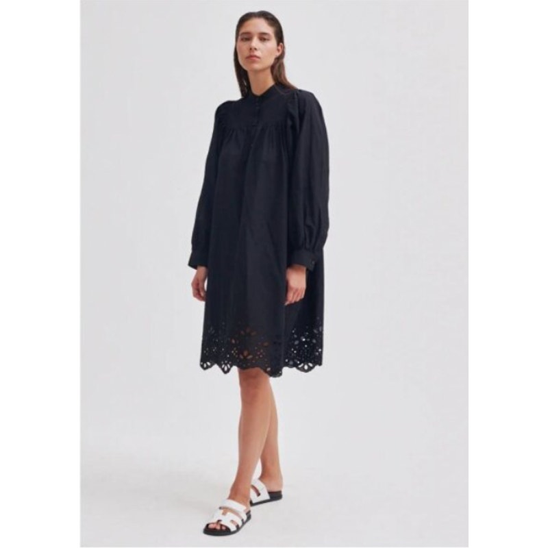SECOND FEMALE Black Limonata Dress Button Front Women's Size XL Cut Out Hem