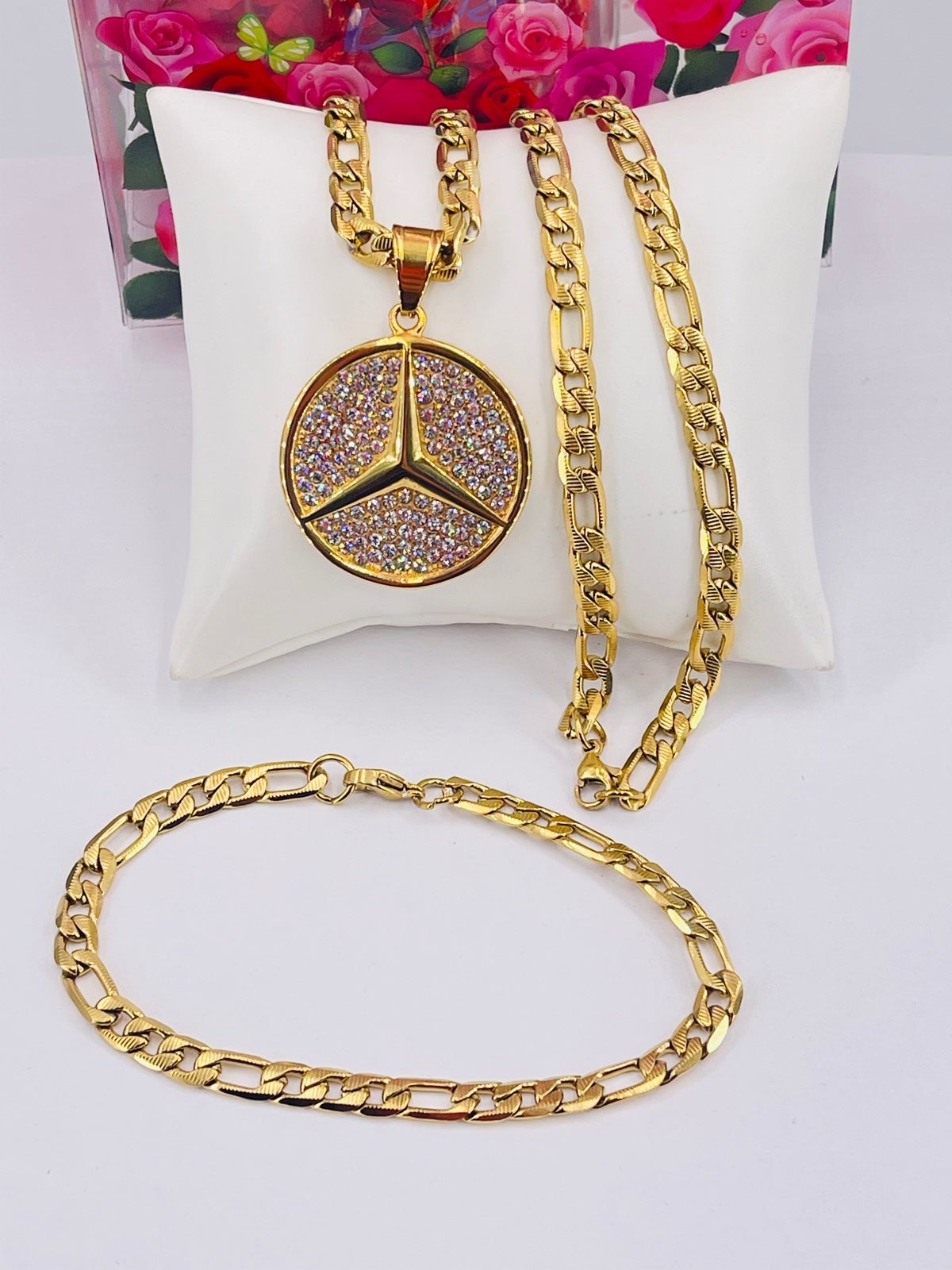 Mercedes Benz with Imitation CZ 18k Gold plated