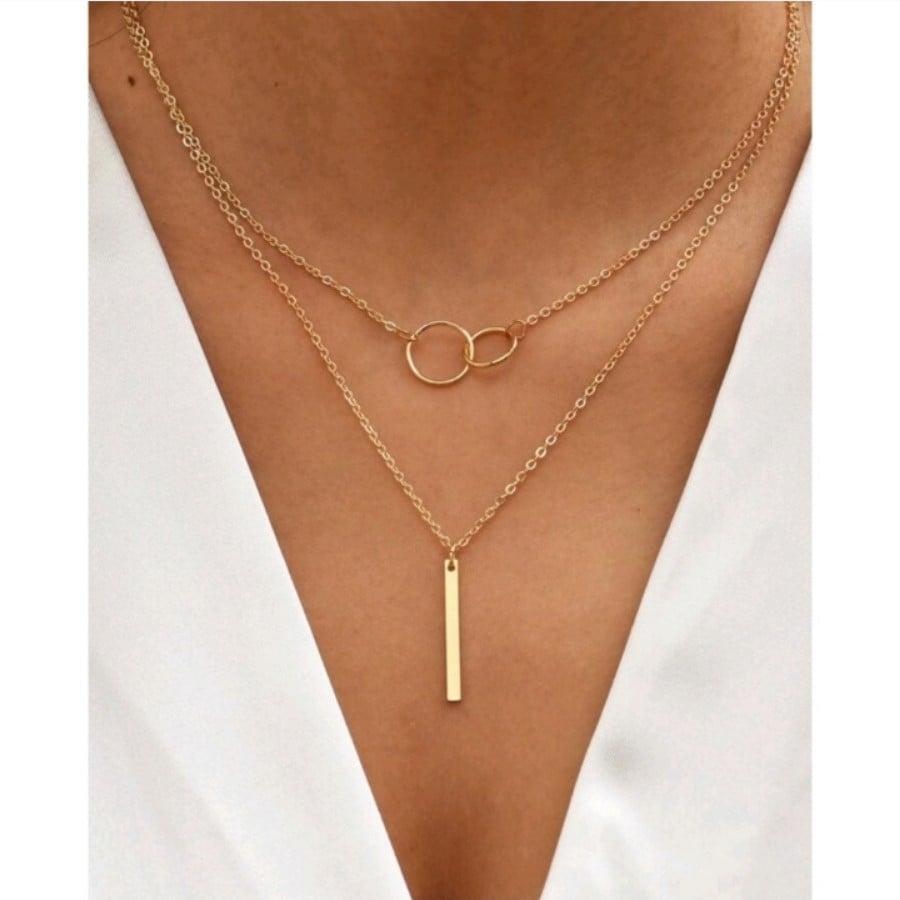 Anthropologie Layered Gold Bar Circle Necklace