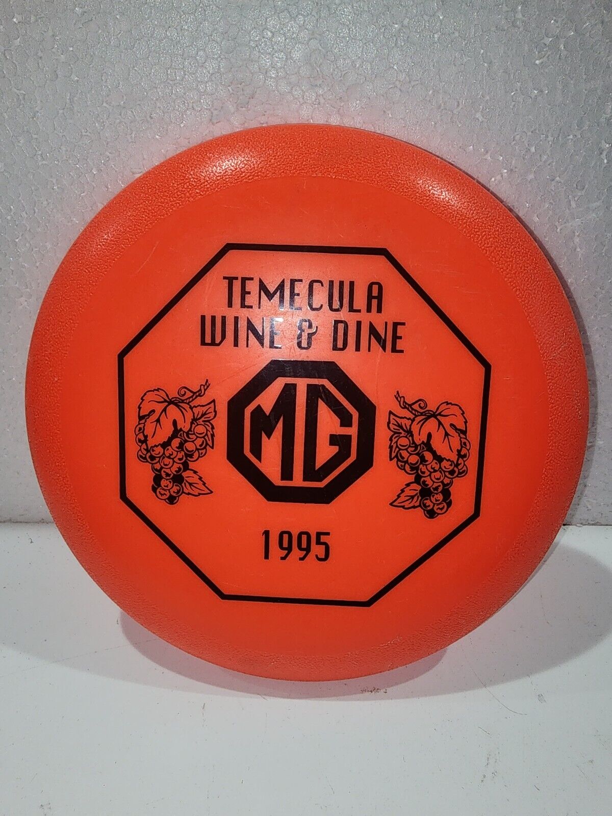 Vintage 1995 MG Temecula Wine & Dine Golf Disc Frisbee Made in USA Orange Disc