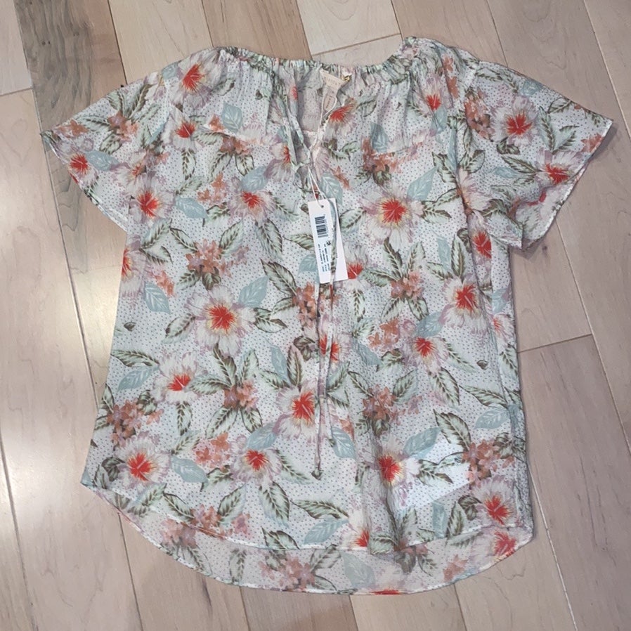 $275 Rebecca Taylor silk stretch snow comb floral blouse 0