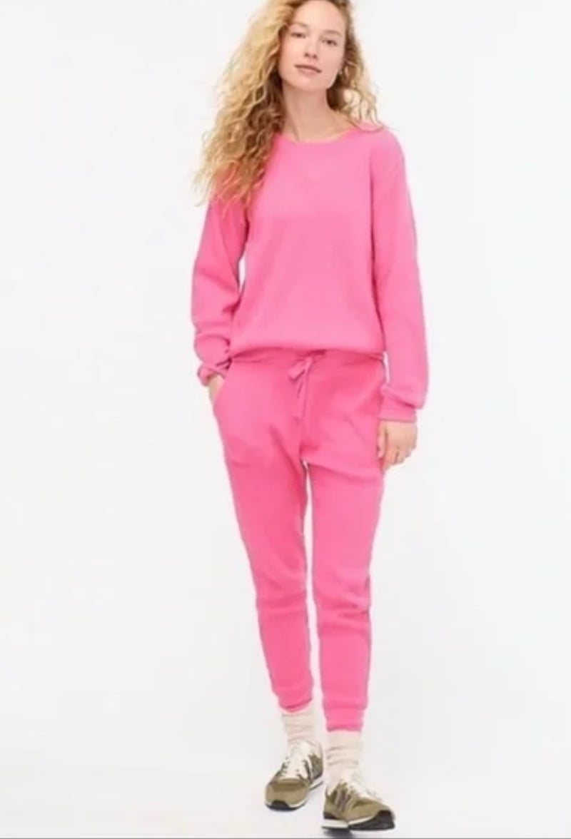 J. Crew Waffle Knit Set Pink Pullover M Jogger Pants S Excellent Condition