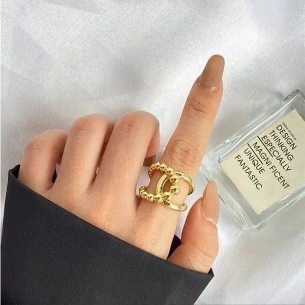 NEW Gold Geometric Design Sterling Silver Ring