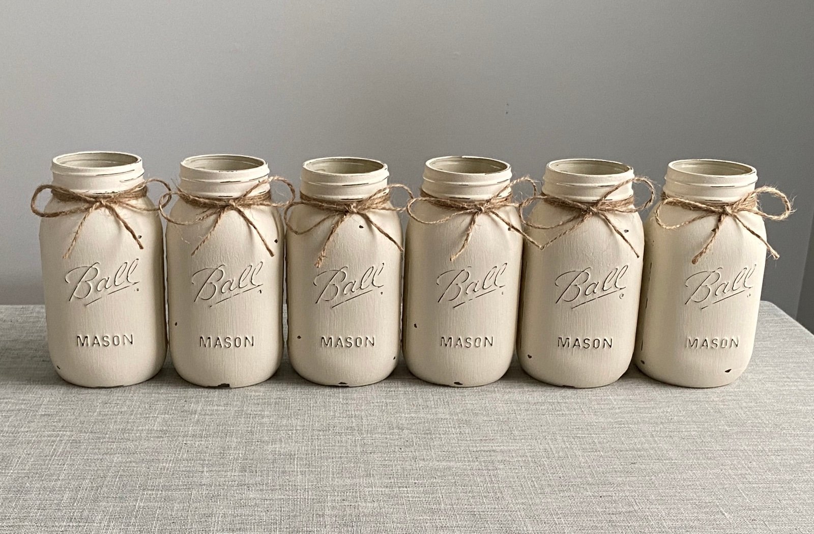 Chalk painted & distressed QUART sized mason jars 6 for 26