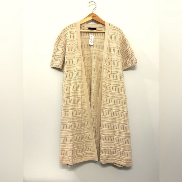Lane Bryant Open Front Long Knit Cardigan Sweater Short Sleeve Beige Size 22/24