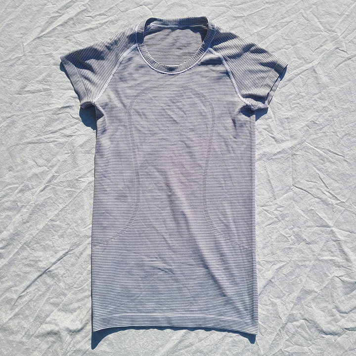 Lululemon Swiftly Tech Short Sleeve Crew - White / Black (Striped) - Size 4
