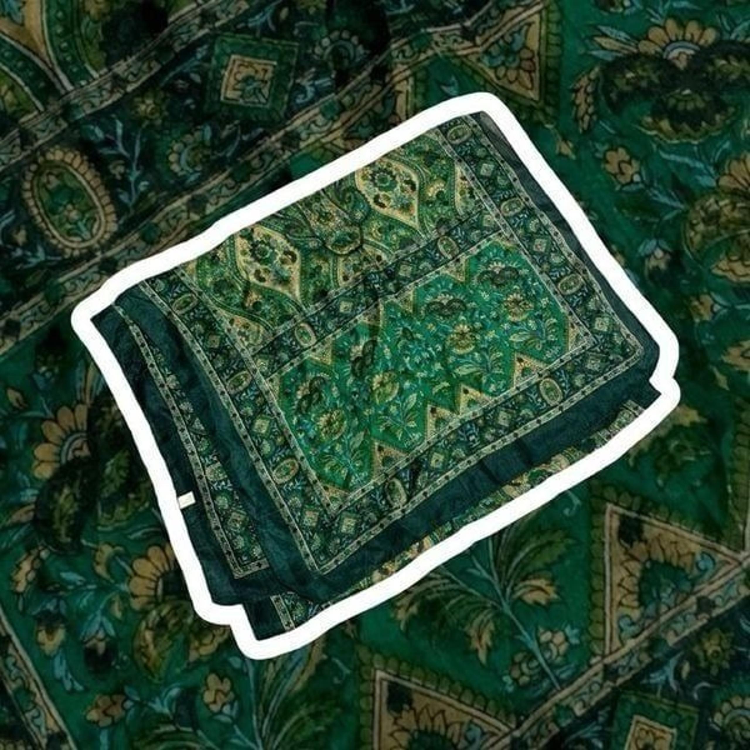Vintage Green Wrap Scarf Paisley Floral Bright Colorful Hippie Boho Silk