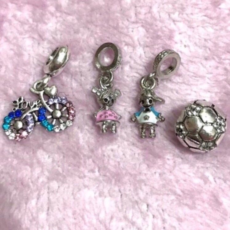 4 Boy Girl Bicycle Soccer Ball Bundle Charm For Pandora