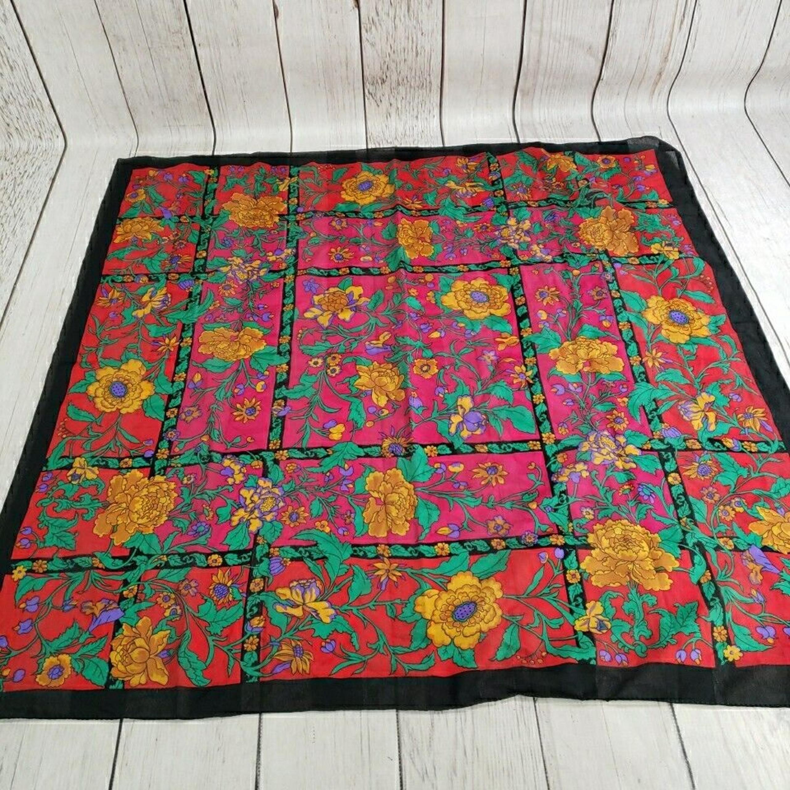 Italian Silk Berkshire Scarf Flowers Floral Multicolor Square Wrap