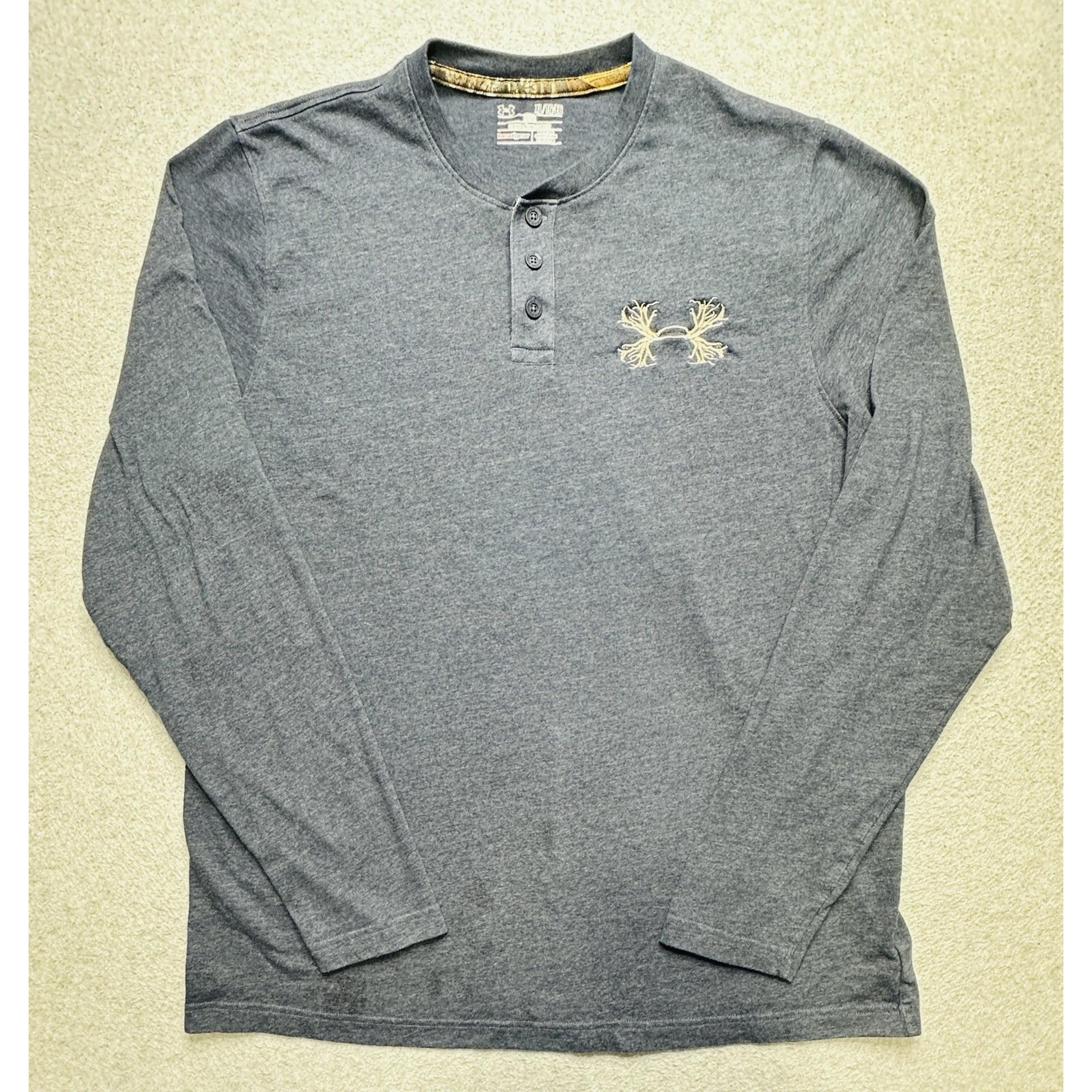 Under Armour Shirt Adult Extra Large Blue Camouflage Henley Antlers Hiking Mens