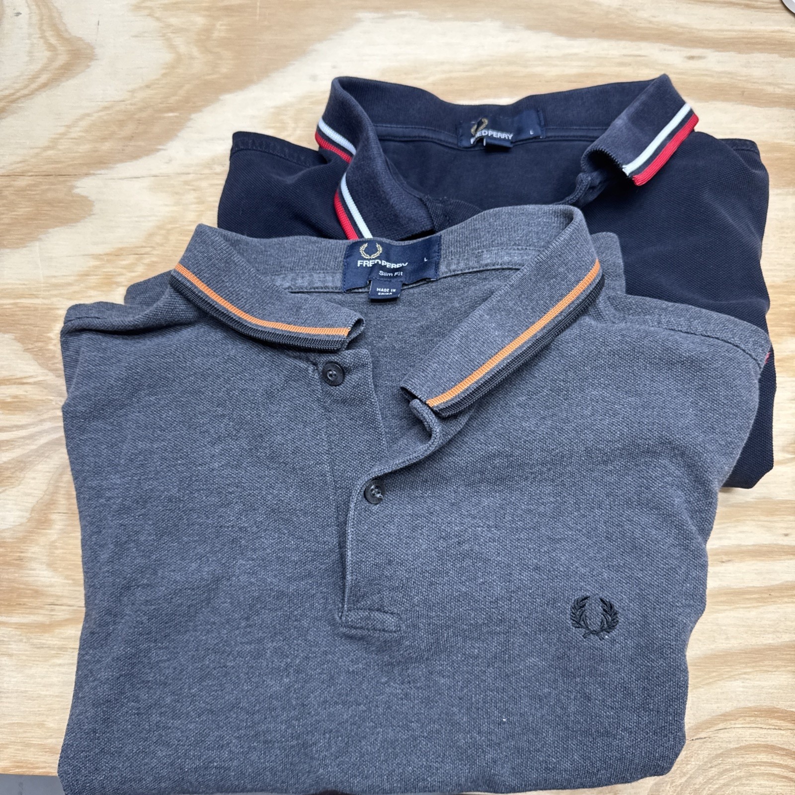 Fred Perry Mens Polo Large Bundle of 2 Blue Classic & Slim Fit Tipped Collar