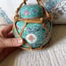 Vintage Chinese Famille Rose Teal Hand Painted Porcelain Ginger Jar w/Carrier