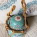 Vintage Chinese Famille Rose Teal Hand Painted Porcelain Ginger Jar w/Carrier